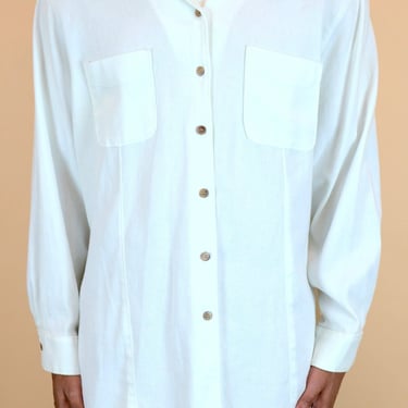 Vintage Off White Camp Collar Long Sleeve Button Down XXL XL Oversize 