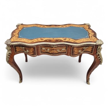 Antique French Louis XV Style Carved Ornate Brass Ormolu Mounted Writing Desk