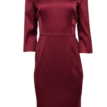 Escada - Dark Red Satin V-Neckline Dress Sz 12