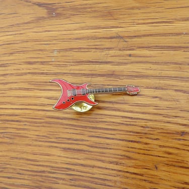 Vintage 80's Guitar Pinback Lapel Pin Enamel Red Electric Guitar 