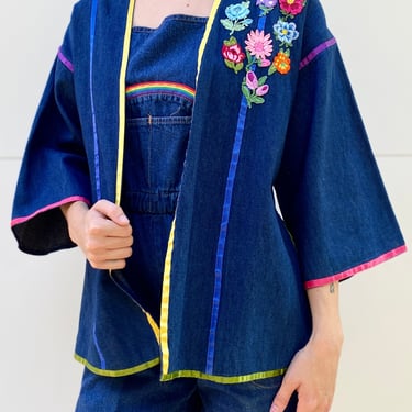 Flower Power 70's Denim Applique Jacket