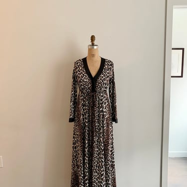 Vanity Fair nylon Leopard print 1960s loungewear robe/hostess gown-size 12 