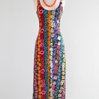 Rare 1970's KEN SCOTT Made in Italy Garden Print Midi Dress / SM