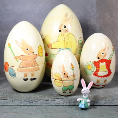 Vintage Nesting Easter Egg | 4 Nesting Eggs with Easter Bunny Inside | Bixley Shop 