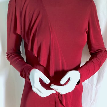 JEAN MUIR Dress, 90s Minimalist Dress, Vintage Red Ruffled Disco Chic Party Dress, 80s British Couture, 70s Halston Vibe, 4th of July Dress 