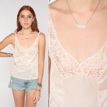 Lingerie Top 80s Blush Pink Camisole Lace Tank Top Intimates Cami Pajama Top Sexy Tank Strap Vintage Bohemian Bali Extra Small xs 32 