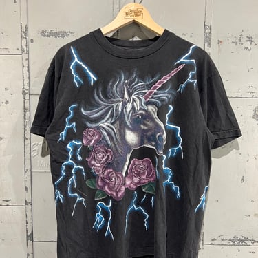 Vintage 90s American thunder Unicorn Graphic Tshirt  Front and back graphic biker thunder graphic 