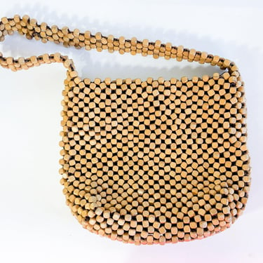 1970s Wood Bead Shoulder Bag | 70s Wooden Beaded Handbag | The Sak.Com 