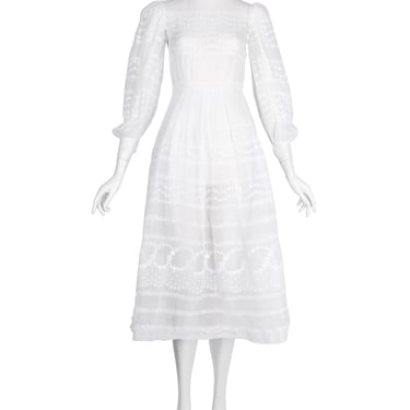 Vintage Early 1940s White Floral Embroidered Sheer Organdy Dress