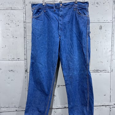 40x28 50s, 60s  dark wash Denim Work Jeans Carpenter Jeans Paint Splattered Thrashed Faded 