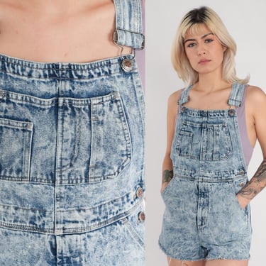 Acid Wash Overall Shorts 80s 90s Faded Glory Denim Shortalls Blue Jean Romper Cutoff Shorts Retro Summer Suspender Bib Vintage 1990s Small S 