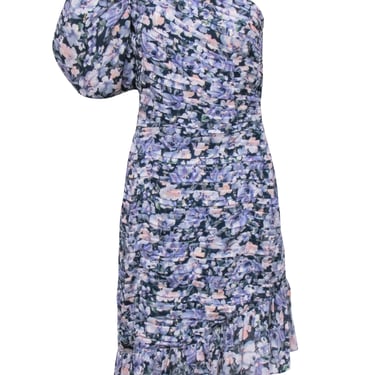 Shoshanna - Blue & Navy w/ Metallic Detail One Shoulder Dress Sz 6
