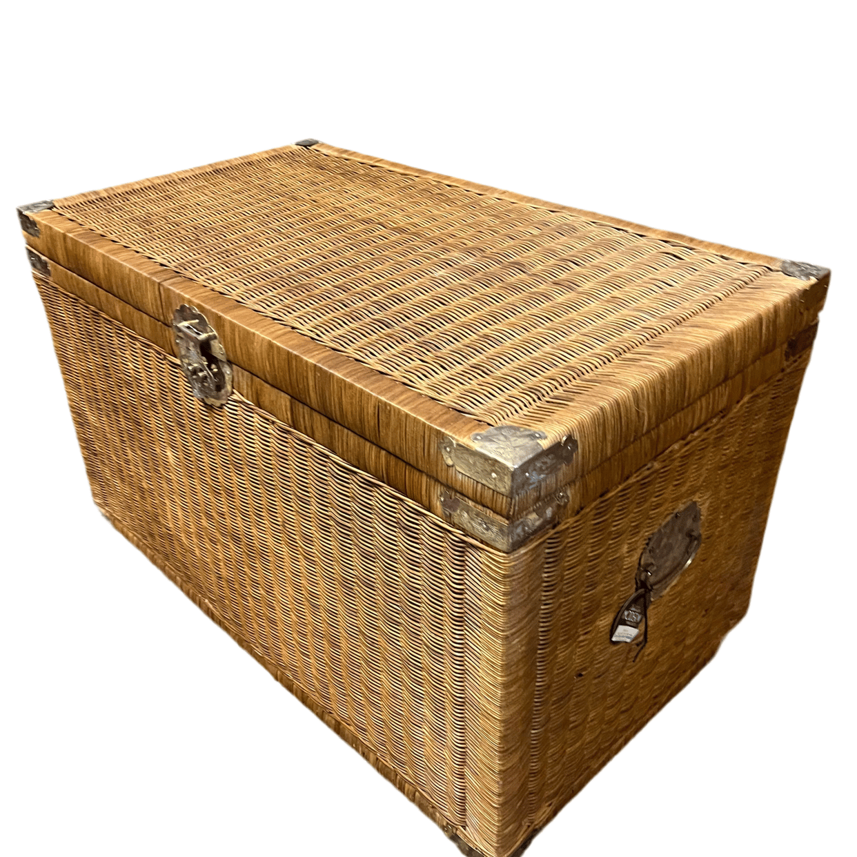 Large wicker Trunk with brass etched details | Make Me Modern Vintage ...