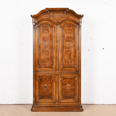 Drexel Heritage French Regency Louis XVI Carved Burled Walnut Armoire Dresser or Linen Press