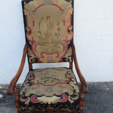 Tall Heavy Carved Tapestry King Throne Side Accent Chair 3418