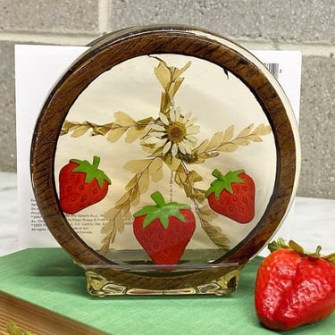 Vintage Napkin Holder Retro 1970s Bohemian + Strawberries + Pressed Flowers and Leaves + Clear Resin + Kitchen Storage + Paper Mail Holder 