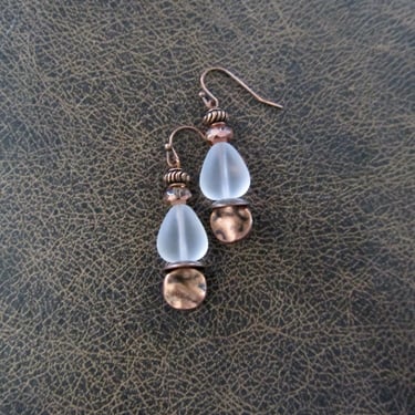 Bohemian artisan earrings, boho earrings, etched copper earrings, clear frosted 2 
