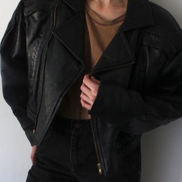 Amazing Vintage Faded Black Cropped Leather Jacket