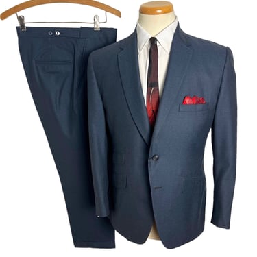 Vintage 1960s 2pc Wool Flannel Suit ~ 38 S ~ sack jacket / blazer / sport coat / pants ~ Rockabilly / Mod 
