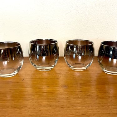 Vintage 60s Queens Lusterware, Mercury Fade Set of 4 Roly Poly Glasses 