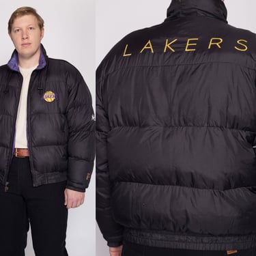 90s LA Lakers Pro Player Down Feather Puffer Jacket - Men's XL | Los Angeles NBA Basketball Black Puffy Coat 