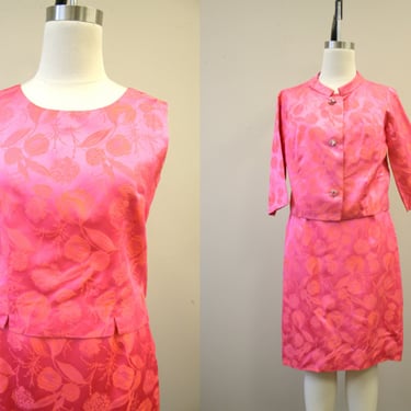 1960s Roberta Lee Pink Brocade Three Piece Skirt Suit 