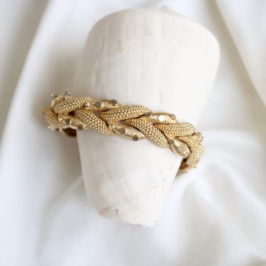 golden link bracelet - vintage 80s 90s womens gold braided classic romantic gift present 