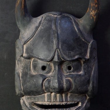 Japan fish demon mask 1900 hand craft wood carving rural Noh  Kyogen art craft 