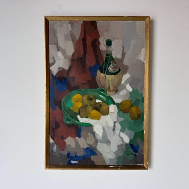 1970s Vintage Abstract Still Life Oil on Canvas Painting by V. D. Beky 