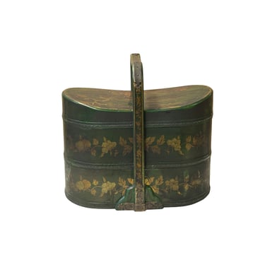 Chinese Green Veneer Color Flower Birds Graphic Stack Box Basket ws3918E 