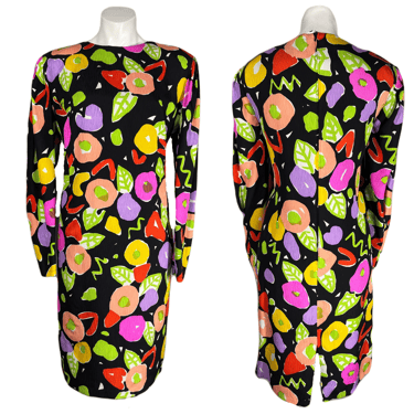 1980's Louis Feraud Floral Dress Size L