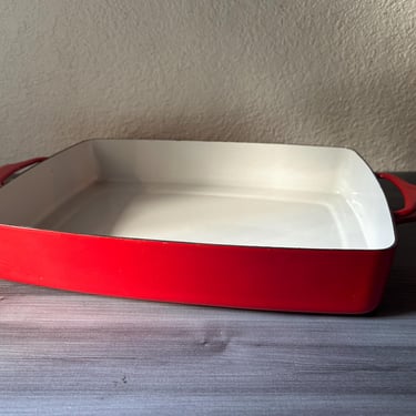 Vintage Large Dansk Kobenstyle Enamel Baking Pan, Danish Modern Quistgaard Designed Red Enamelware, Danish Modern 