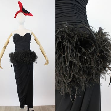 1980s VICTOR COSTA marabou feather sarong gown dress xs | new winter 