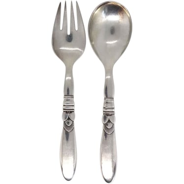 1950 Vintage Danish Georg Jensen Sterling Silver Cactus Serving Fork and Spoon (2 pieces) 