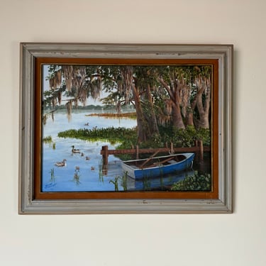 Jaon Swanson Florida Highwaymen - Style Tropical  Landscape Acrylic On Canvas Painting, Framed 