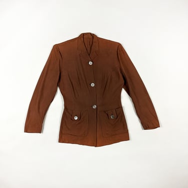 1940s Weathervane by Handmacher Brown Rayon Jacket / Women's Suit Jacket / Small / Vamp / S / Noir / Weathervane Suits / Acetate / 