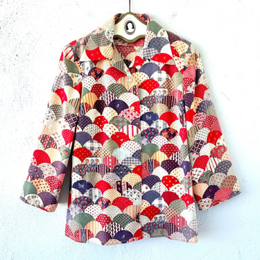 Vintage 70s Patchwork Hippie Shirt 1970s Western Pearl Snap Collared Top 