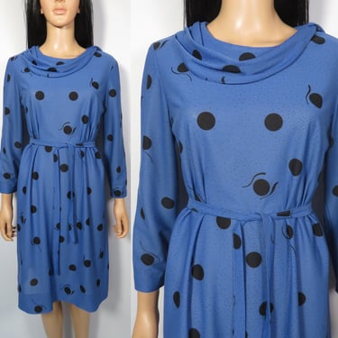 Vintage 80s Squiggle And Dot Print Lightweight Dress Size L 