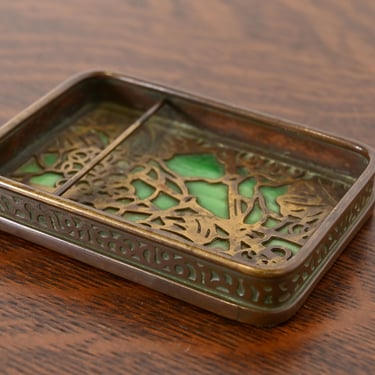 Tiffany Studios New York Grapevine Pattern Bronze and Slag Glass Catchall Tray