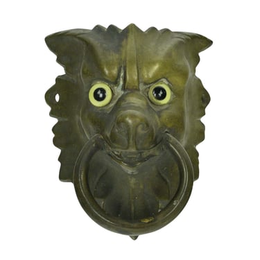 Bronze Wolf Head Glass Eyes Ring Entry Door Pull