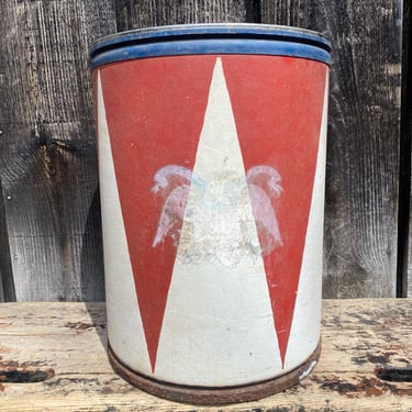 Americana Bin -- Large Bin -- Vintage Barrel -- Americana Decor -- Cardboard Barrel -- Vintage Cardboard Drum -- Vintage Metal Drum 