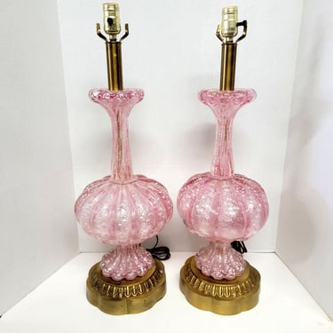 Pair of Pink Silver Murano Lamps 