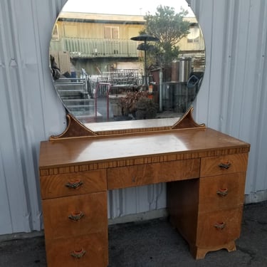 Vintage Mixed Wood Vanity Dresser with Mirror