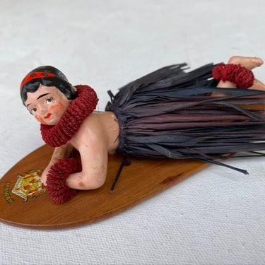 Vintage Hula Girl On Surfboard Hawaiian Souvenir, Made in Occupied Japan, Souvenirs Of Old Hawaii, Collectible, Little Gem 