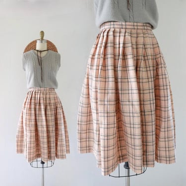 full wool library skirt - 27.5 - vintage 70s peach gray womens wool plaid classic academia Oxford check plaid size 8 