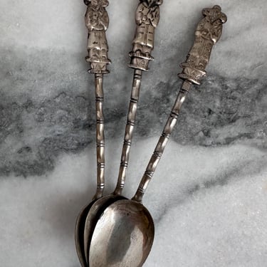 Vintage Chinoiserie Silver Demitasse Espresso Spoons Small Coffee Spoons 