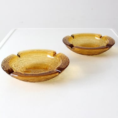 vintage Anchor Hocking Soreno honey gold ashtray pair 