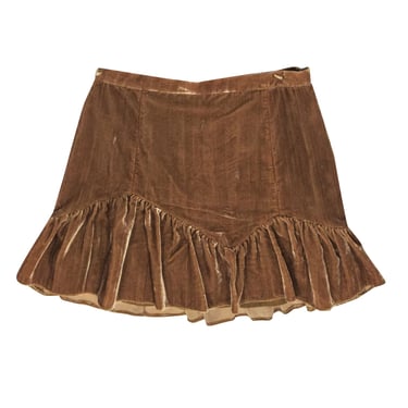 LoveShackFancy - Golden Brown Velvet Ruffled Bottom Skirt Sz 8