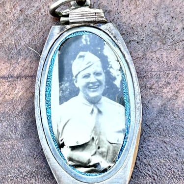 Art Deco Pendant WW2 Soldier Memorial Mourning Jewelry Silver Man In Uniform 40s 