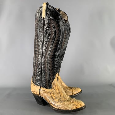 Vintage Larry Mahan Black Ostrich Cowboy Boots, Size 9.5  display picture 1